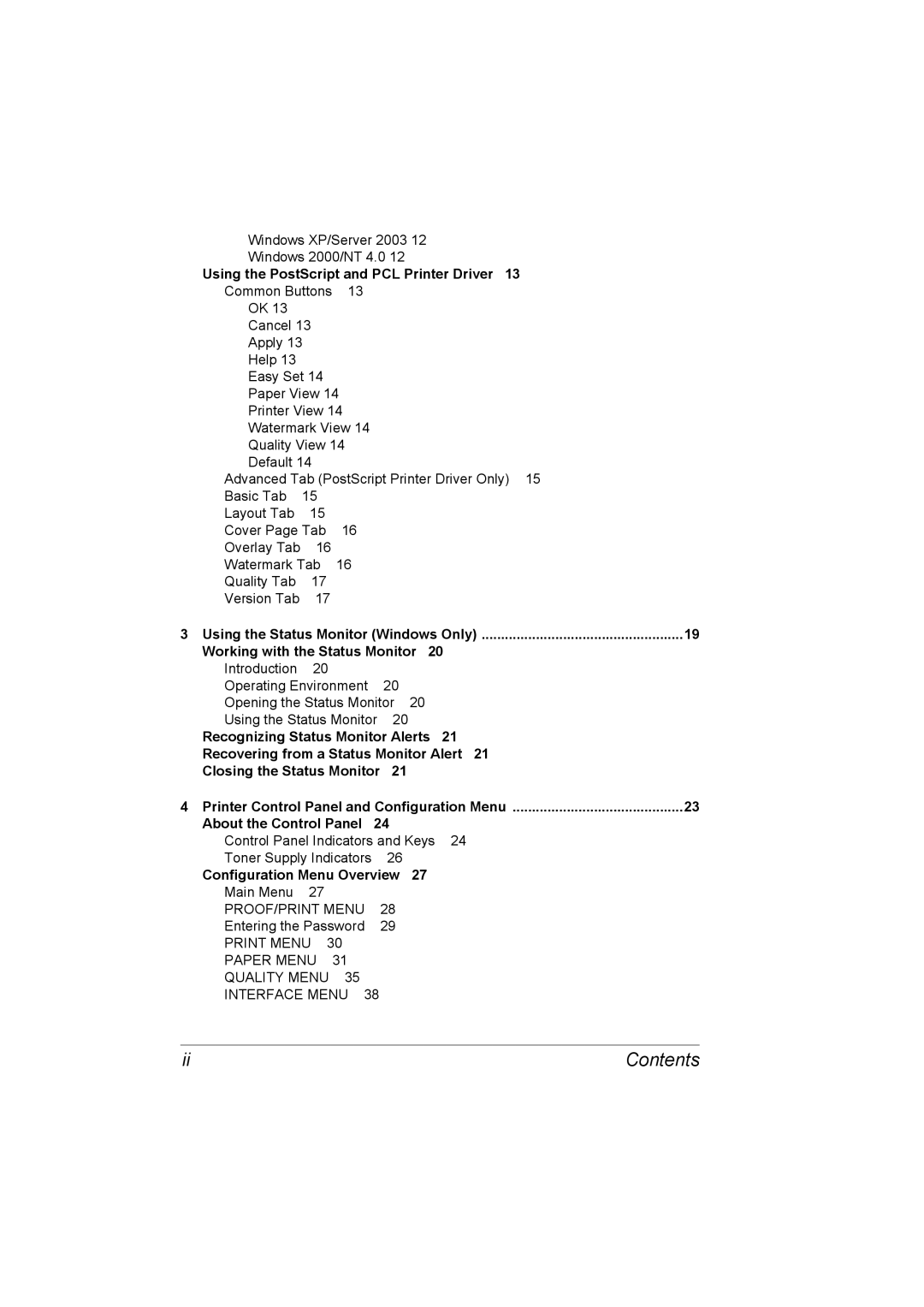 Konica Minolta C10P manual Using the PostScript and PCL Printer Driver, Configuration Menu Overview 