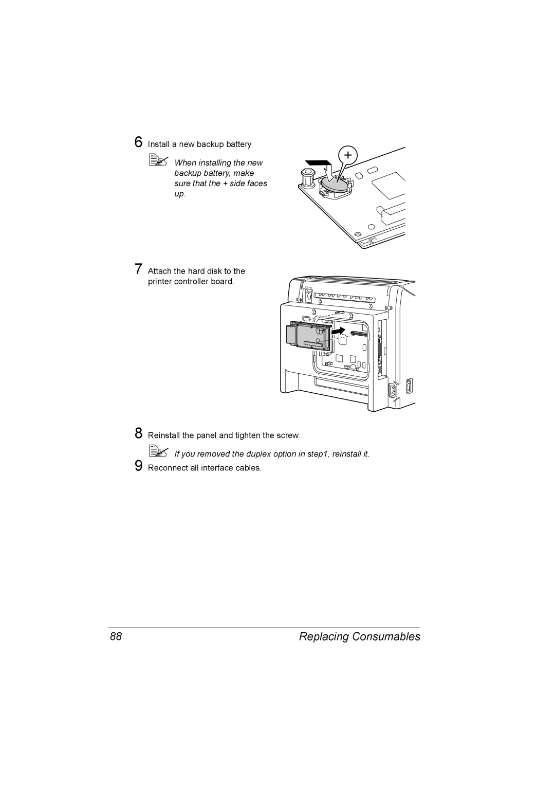 Konica Minolta C10P manual Install a new backup battery 