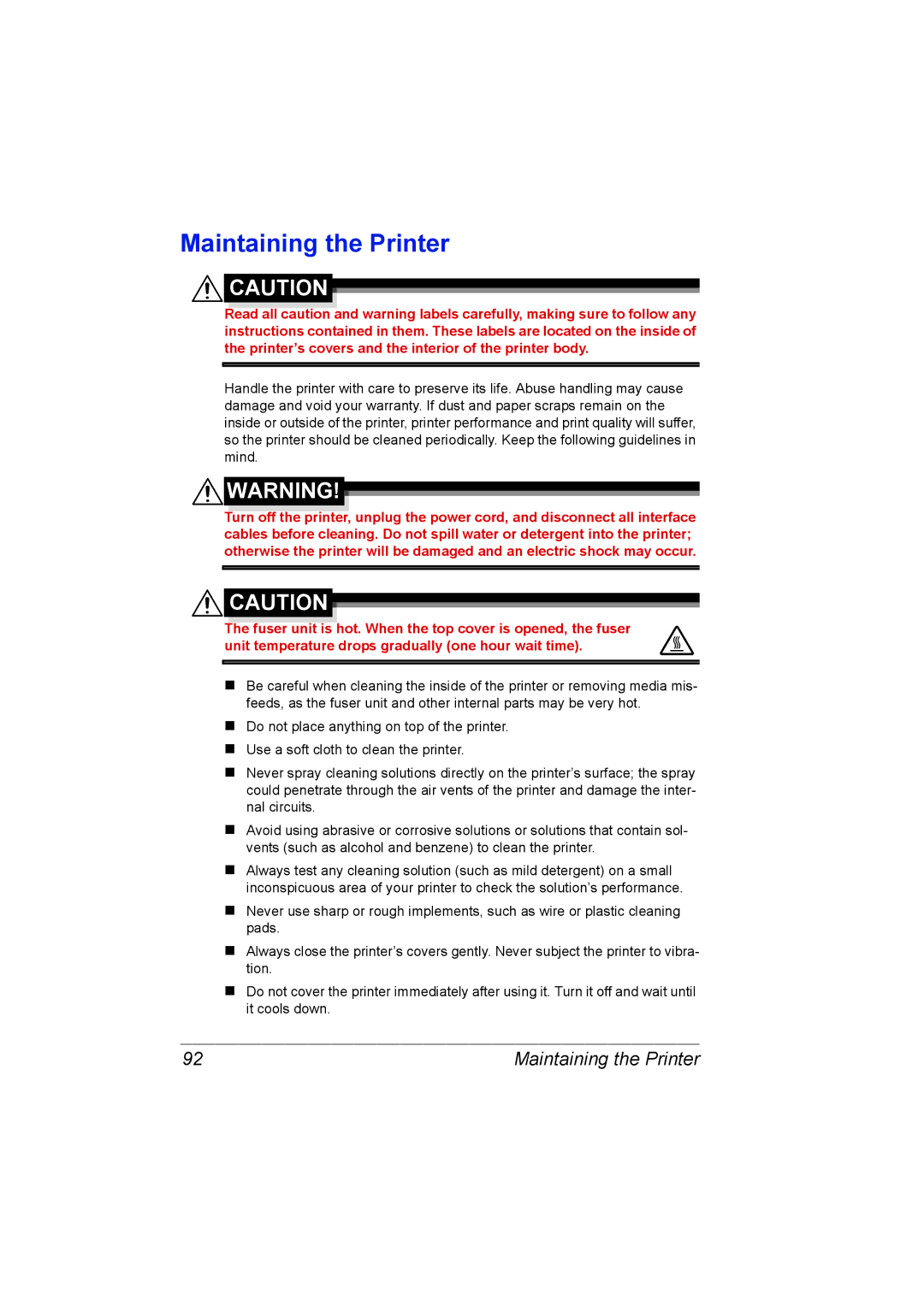 Konica Minolta C10P manual Maintaining the Printer 