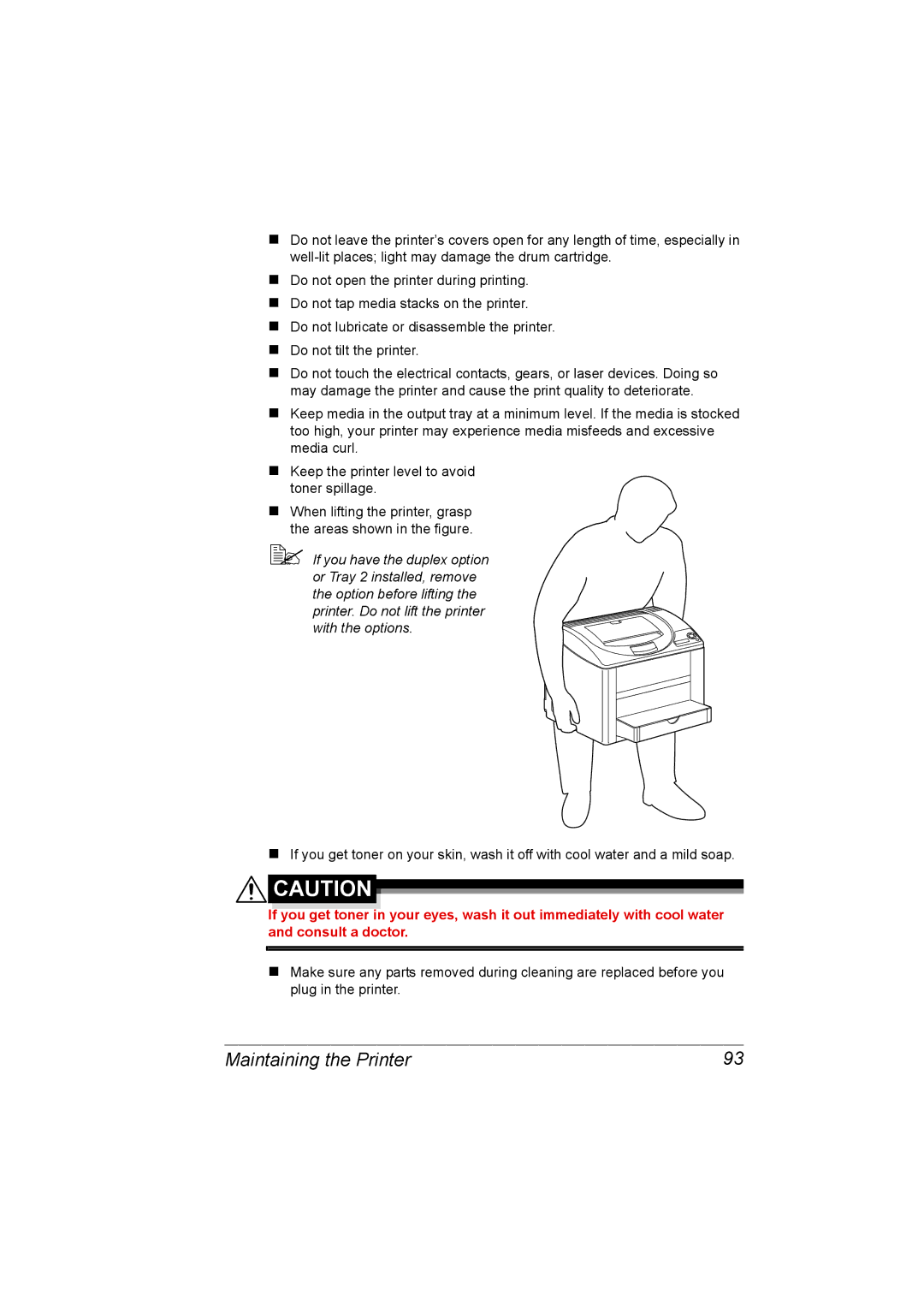 Konica Minolta C10P manual Maintaining the Printer 