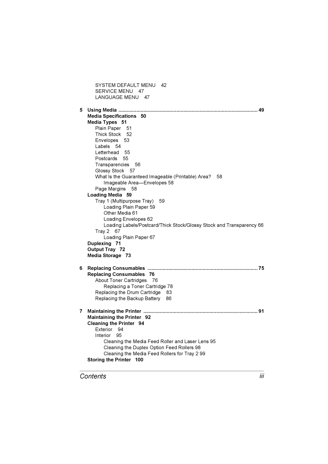 Konica Minolta C10P manual Media Specifications Media Types, Loading Media, Maintaining the Printer Cleaning the Printer 