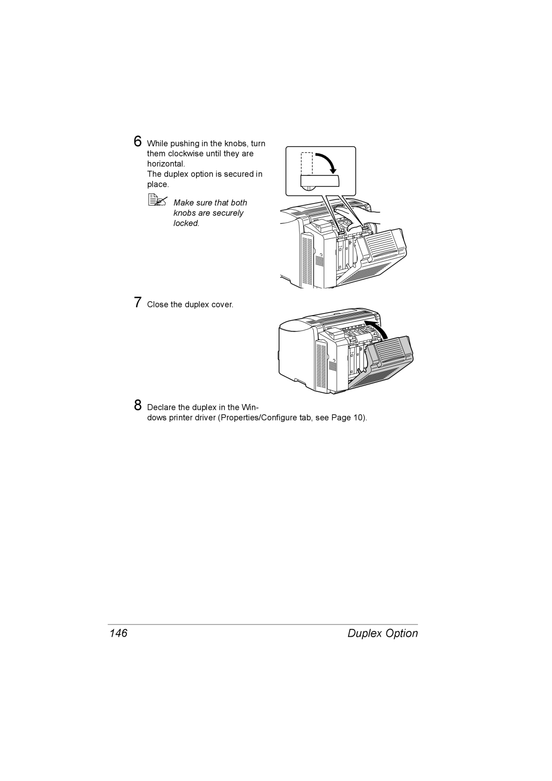 Konica Minolta C10P manual 146,  Make sure that both knobs are securely locked 