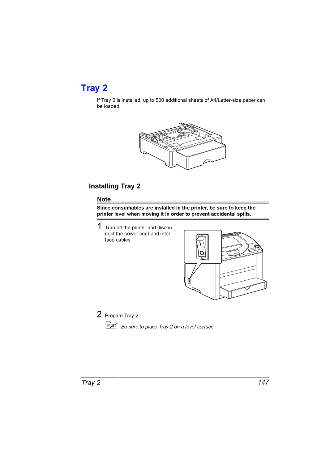 Konica Minolta C10P manual Installing Tray, Tray 147 