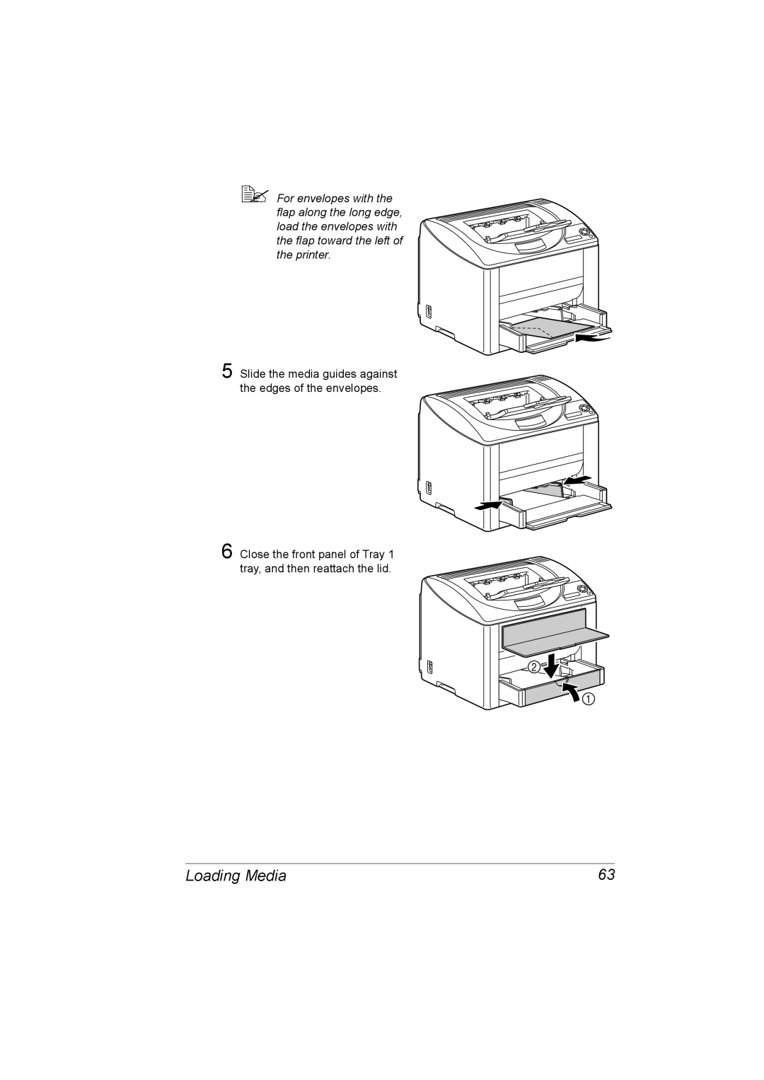 Konica Minolta C10P manual Slide the media guides against the edges of the envelopes 