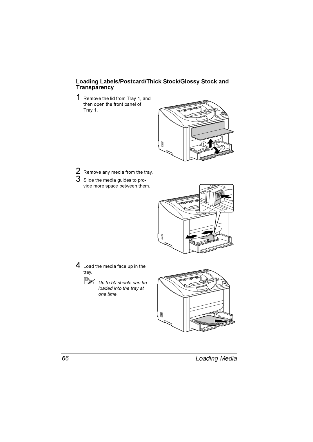 Konica Minolta C10P manual  Up to 50 sheets can be loaded into the tray at one time 