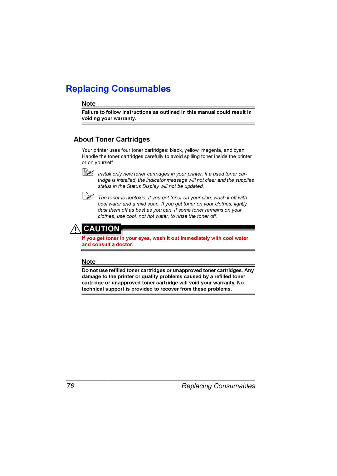 Konica Minolta C10P manual Replacing Consumables, About Toner Cartridges 