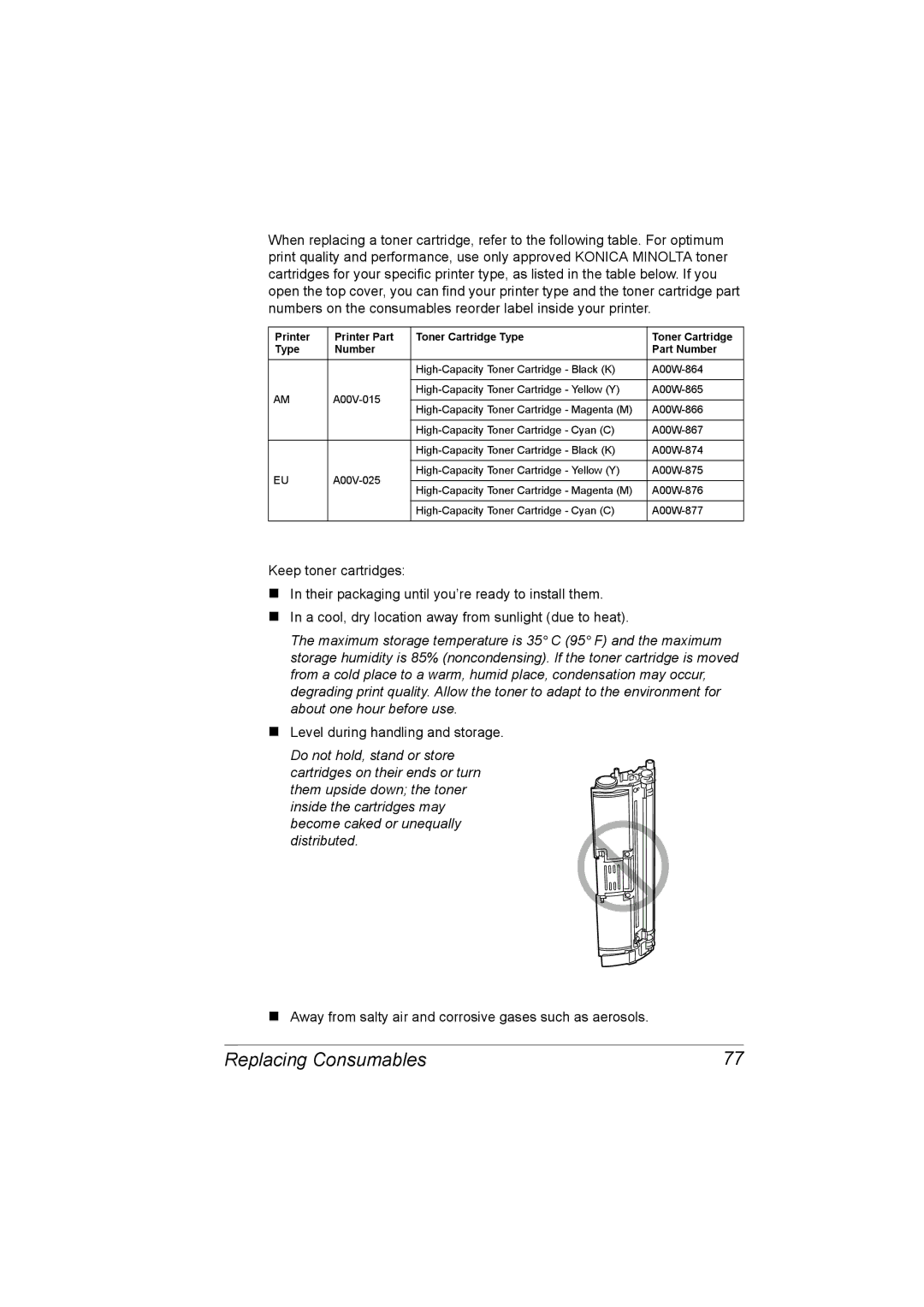 Konica Minolta C10P manual Replacing Consumables 