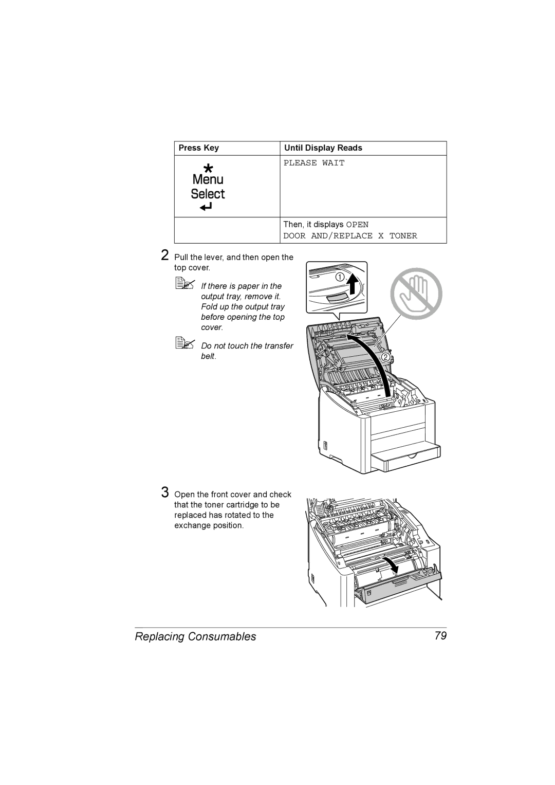 Konica Minolta C10P manual Please Wait, Door AND/REPLACE X Toner 