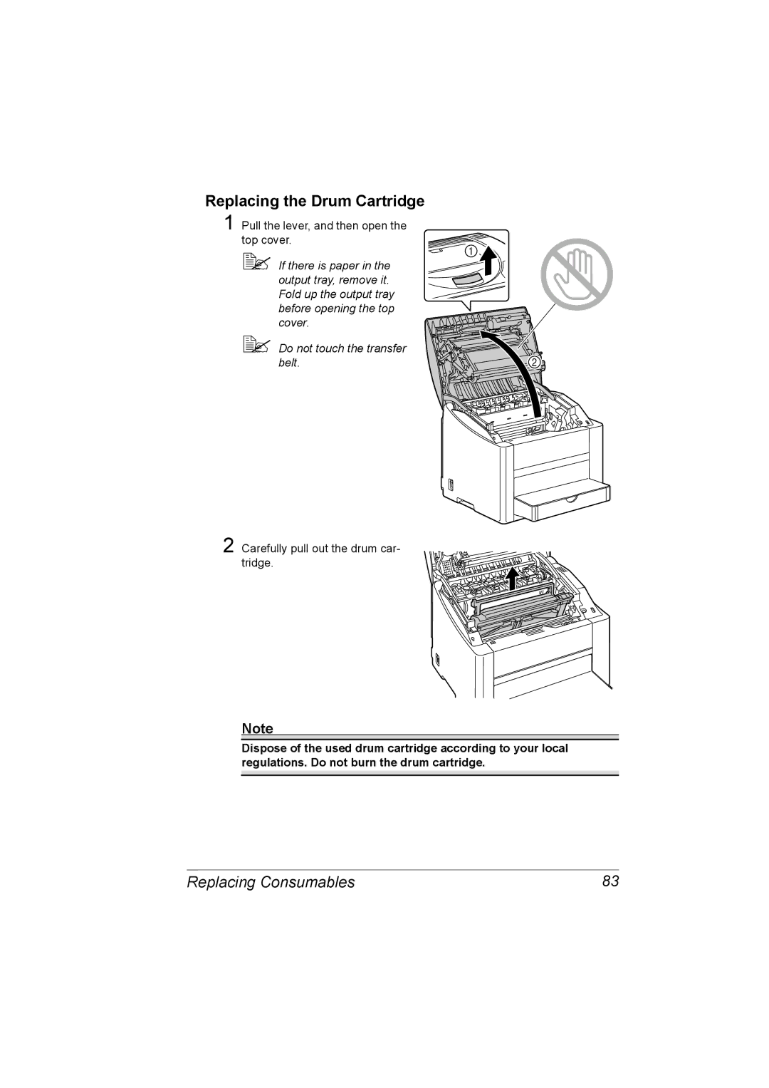 Konica Minolta C10P manual Replacing the Drum Cartridge 