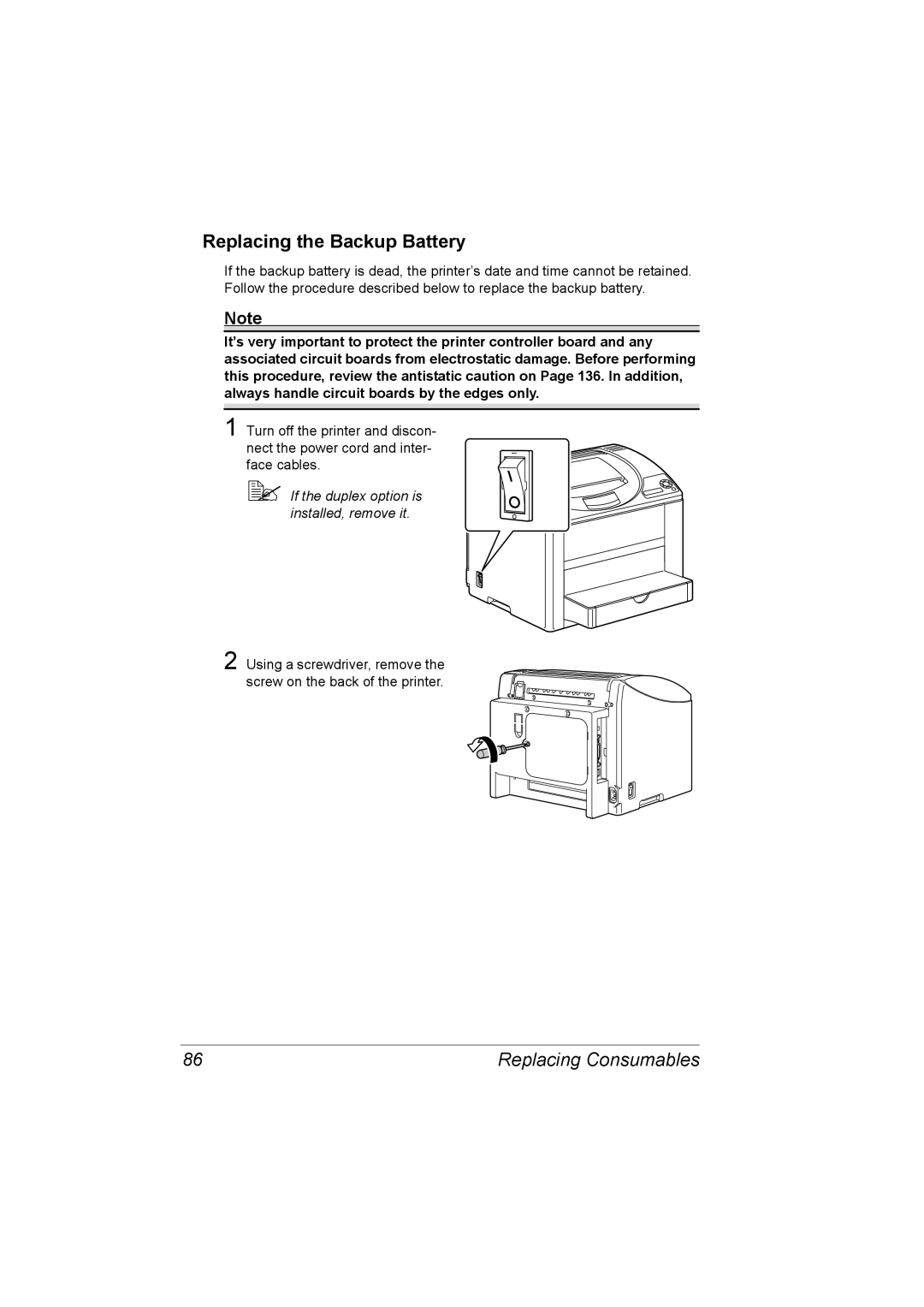 Konica Minolta C10P manual Replacing the Backup Battery 