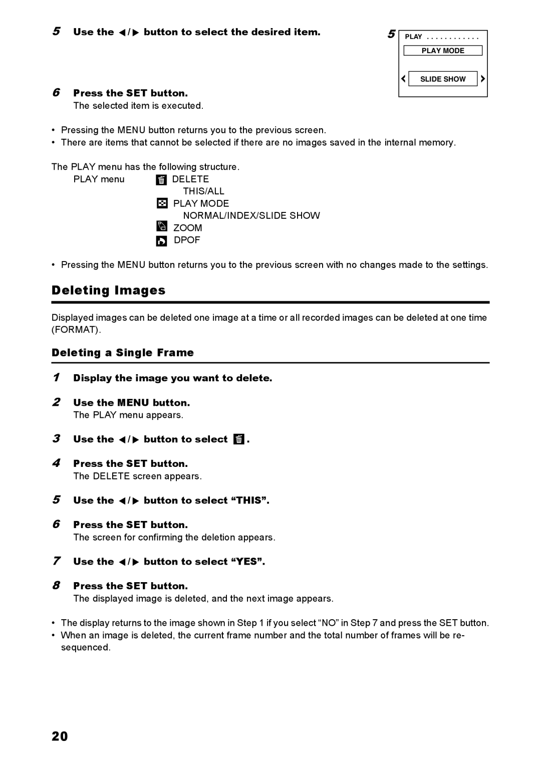 Konica Minolta C2 warranty Deleting Images, Deleting a Single Frame 