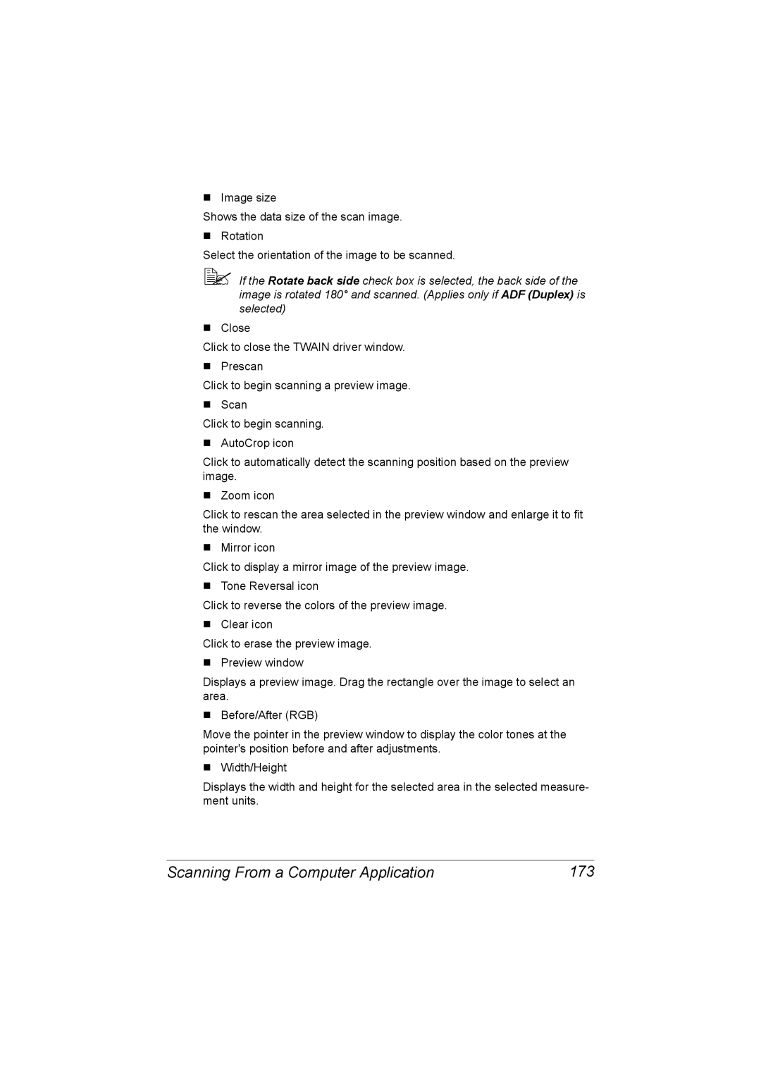 Konica Minolta C20 manual Scanning From a Computer Application 173 