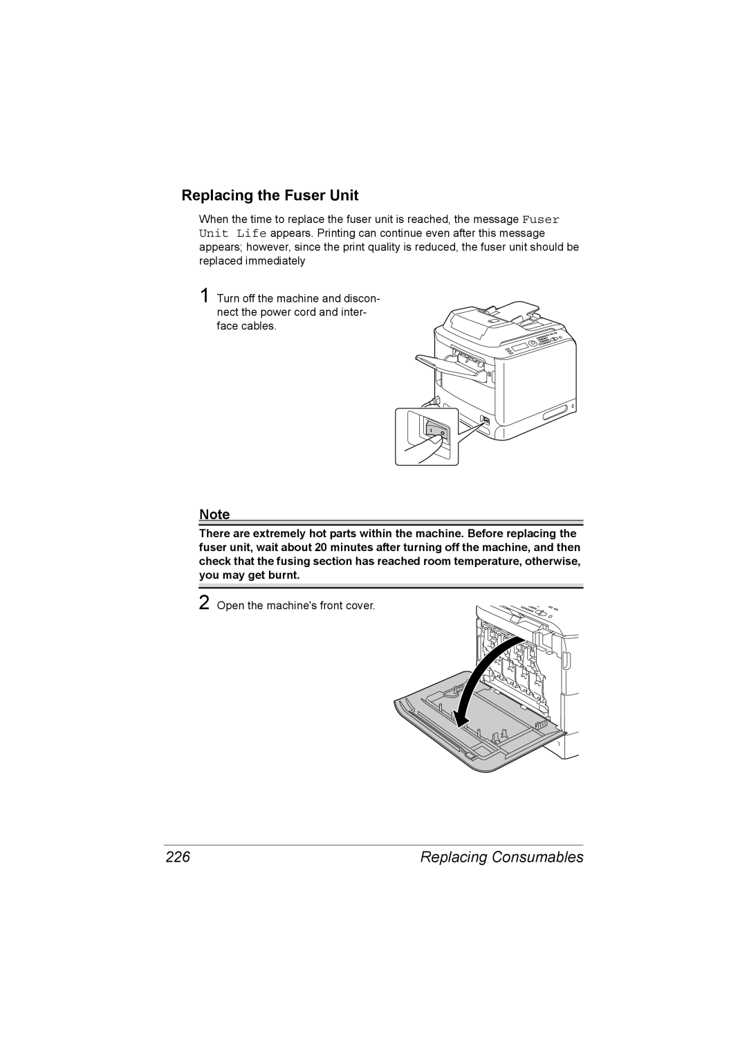 Konica Minolta C20 manual Replacing the Fuser Unit, 226 