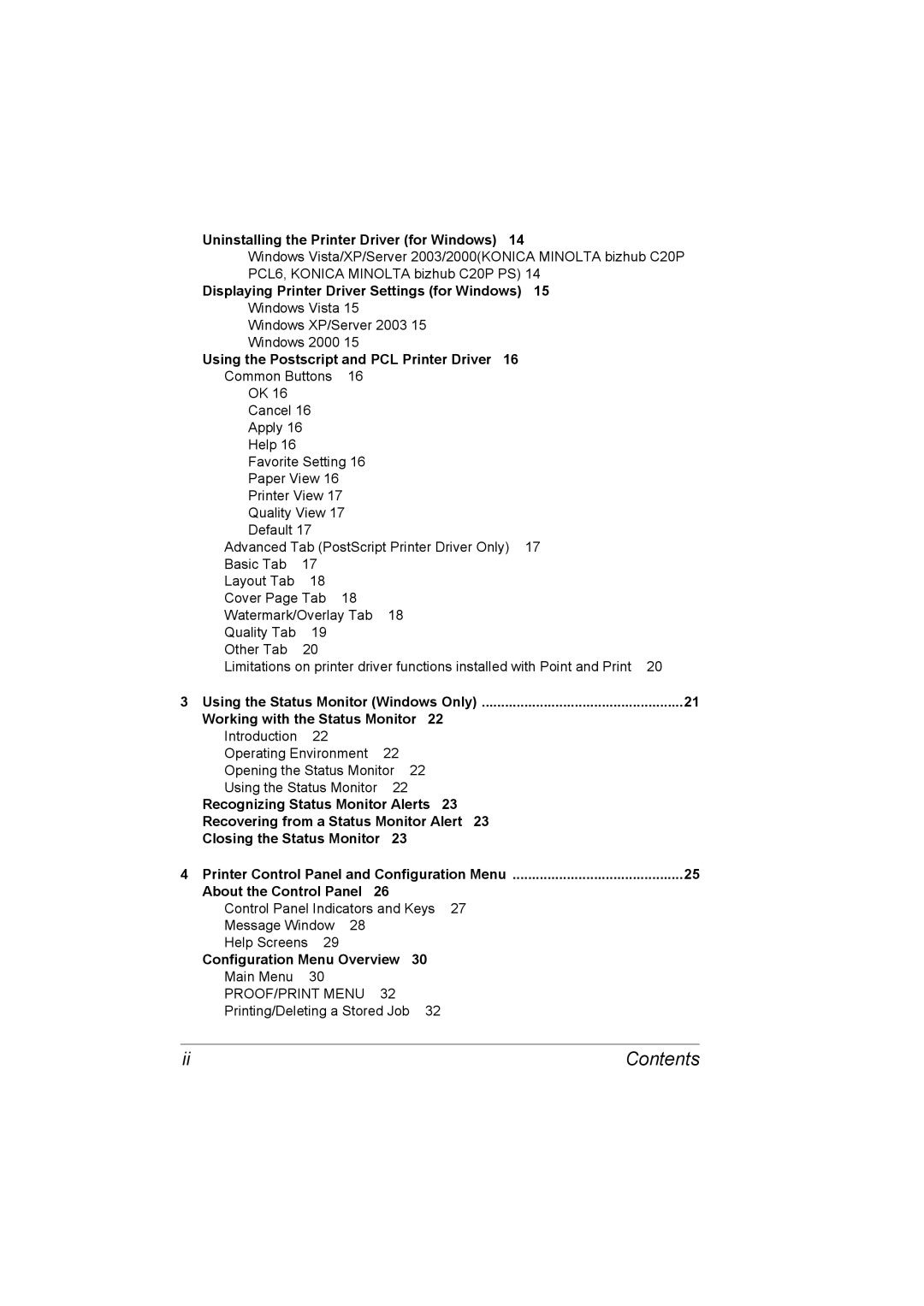 Konica Minolta C20P manual Uninstalling the Printer Driver for Windows, Displaying Printer Driver Settings for Windows 