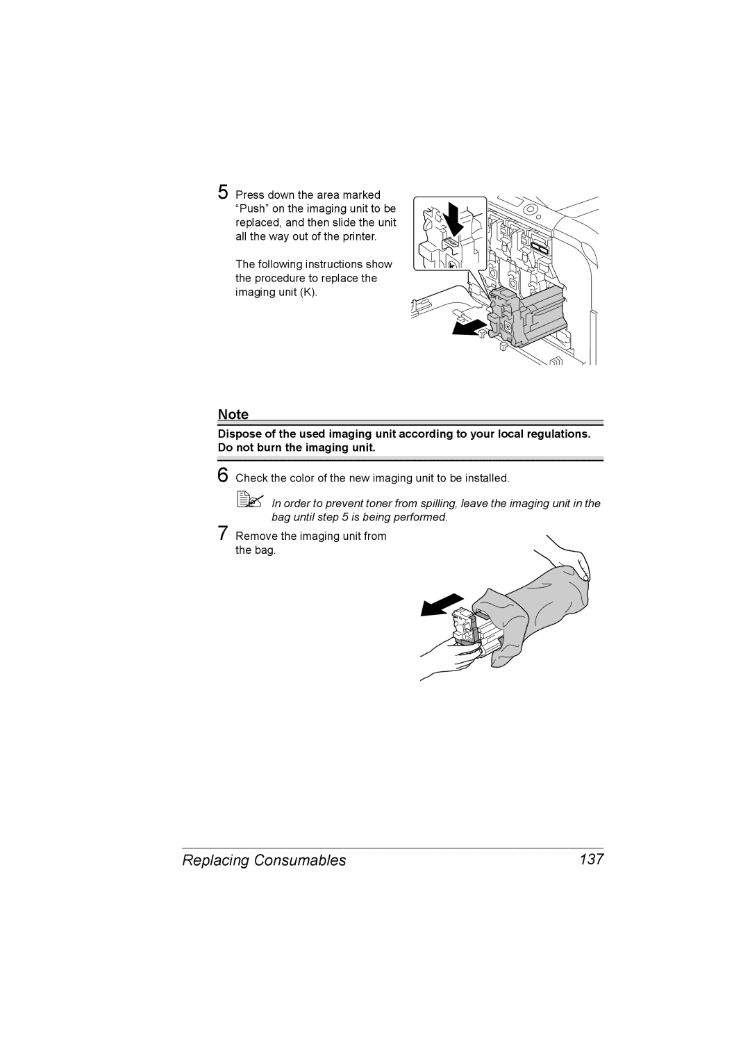 Konica Minolta C20P manual Replacing Consumables 137 