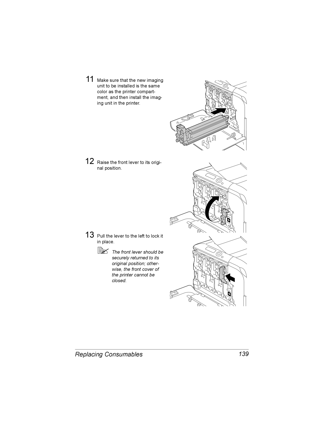 Konica Minolta C20P manual Replacing Consumables 139 