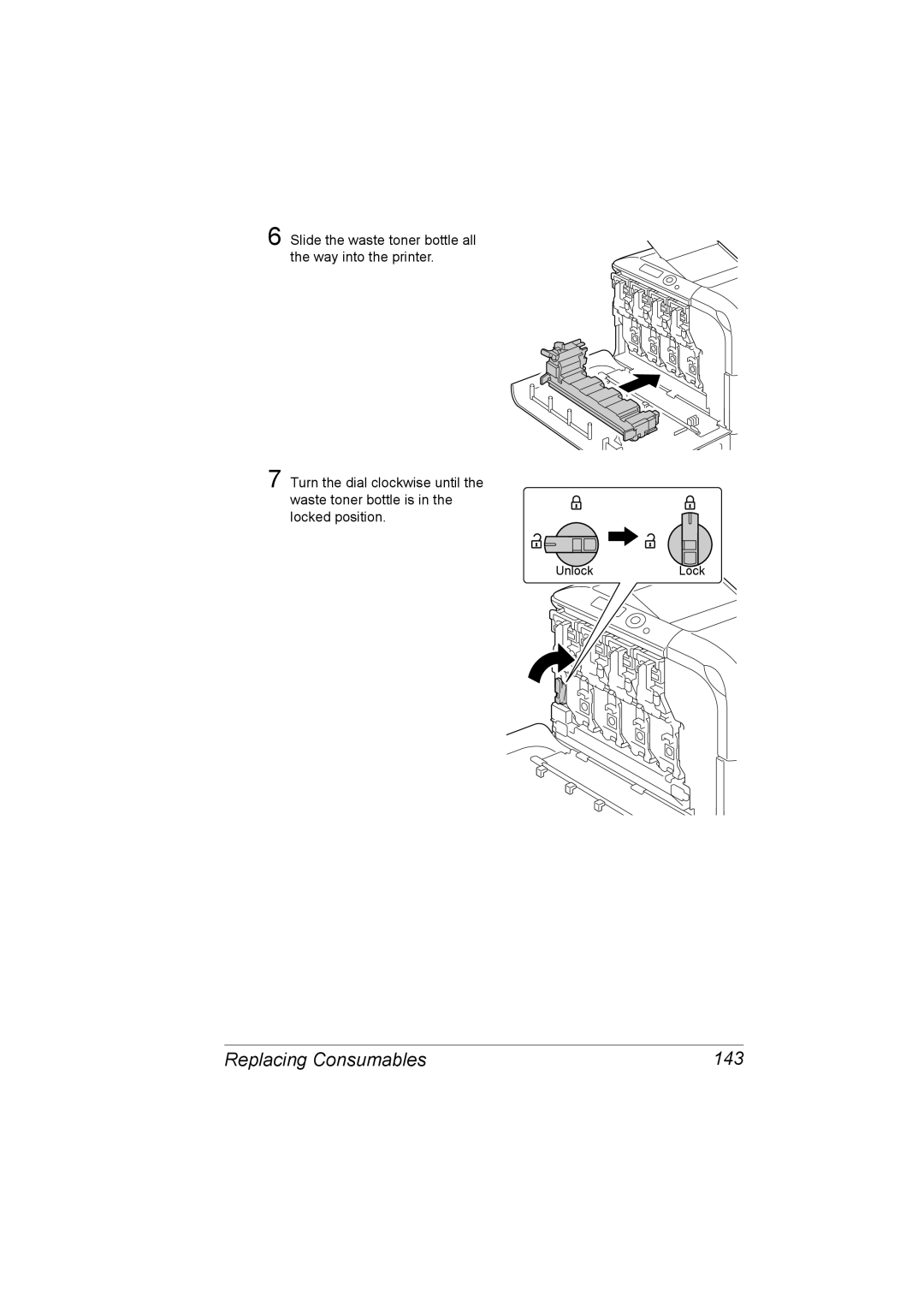 Konica Minolta C20P manual Replacing Consumables 143 