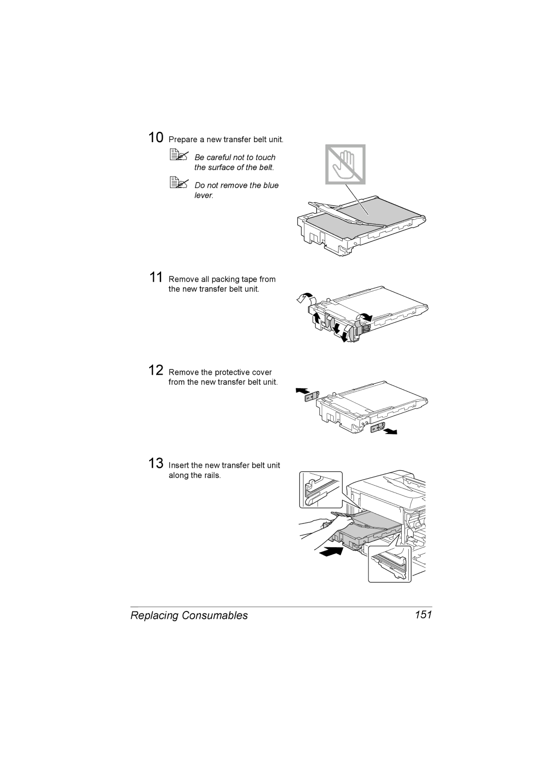 Konica Minolta C20P manual Replacing Consumables 151 