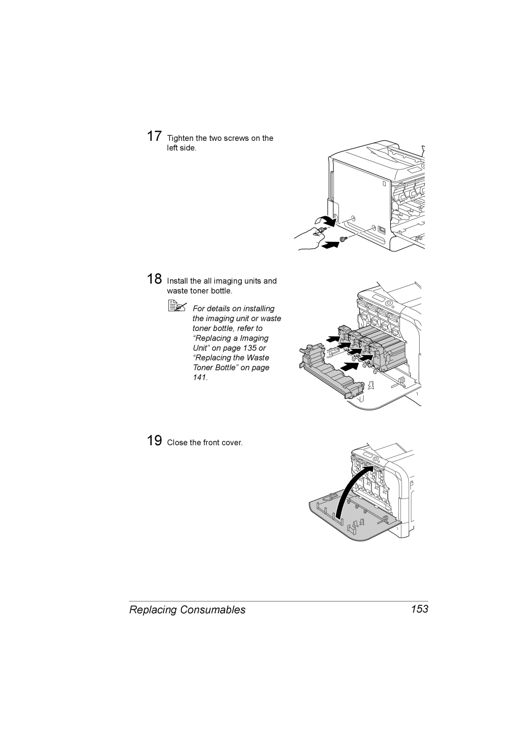 Konica Minolta C20P manual Replacing Consumables 153 