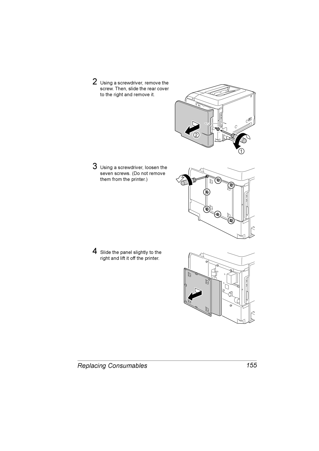 Konica Minolta C20P manual Replacing Consumables 155 