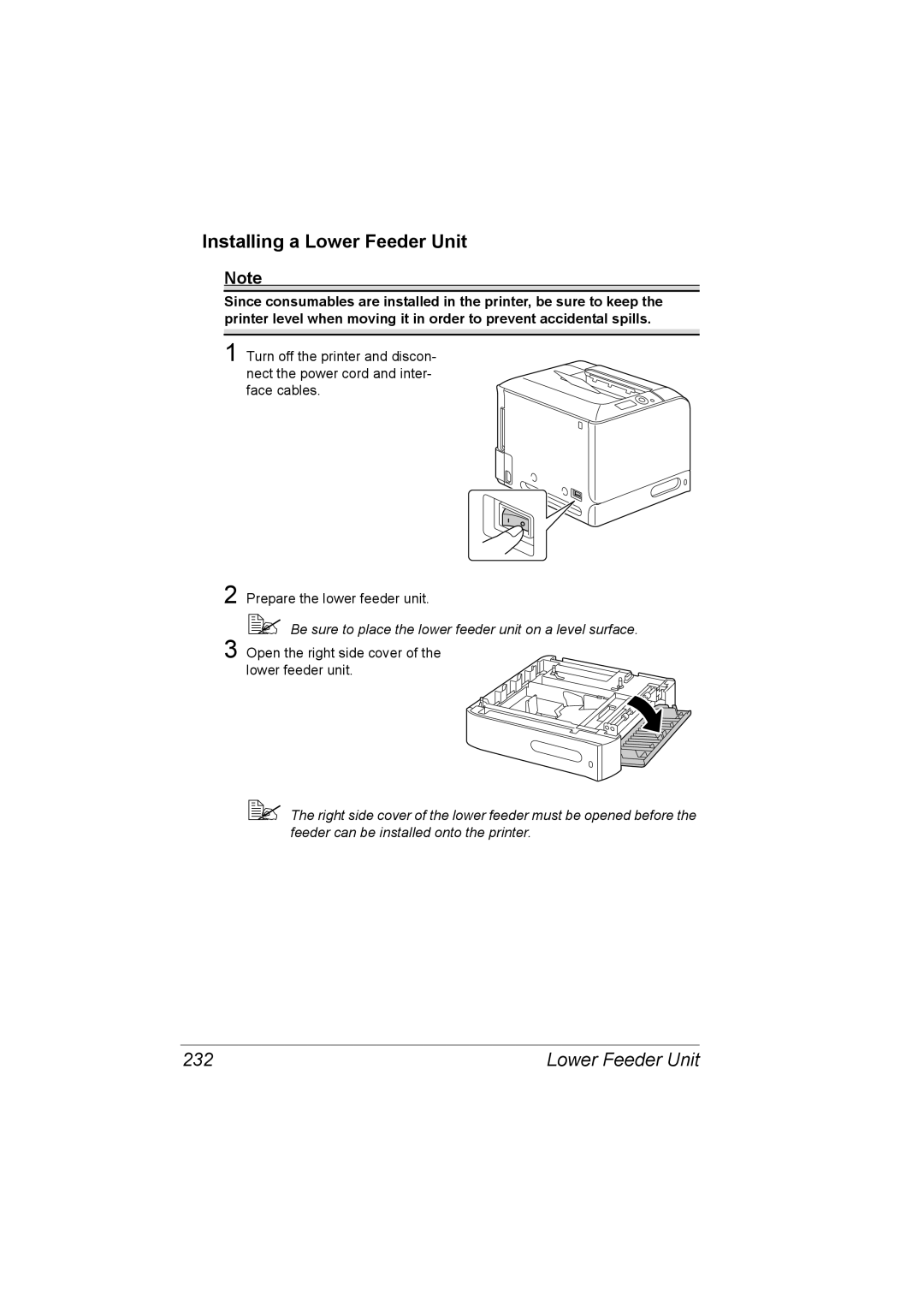 Konica Minolta C20P manual Installing a Lower Feeder Unit 