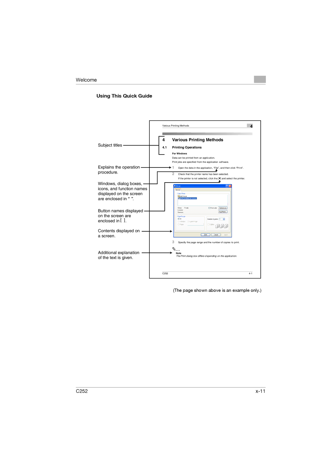 Konica Minolta C252 appendix Using This Quick Guide, Various Printing Methods 