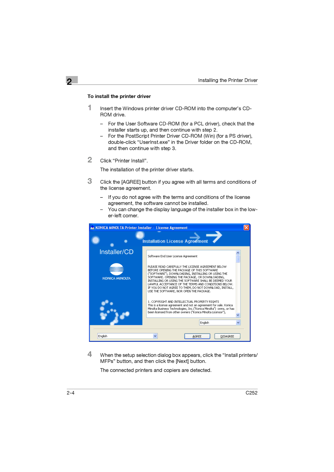 Konica Minolta C252 appendix To install the printer driver 