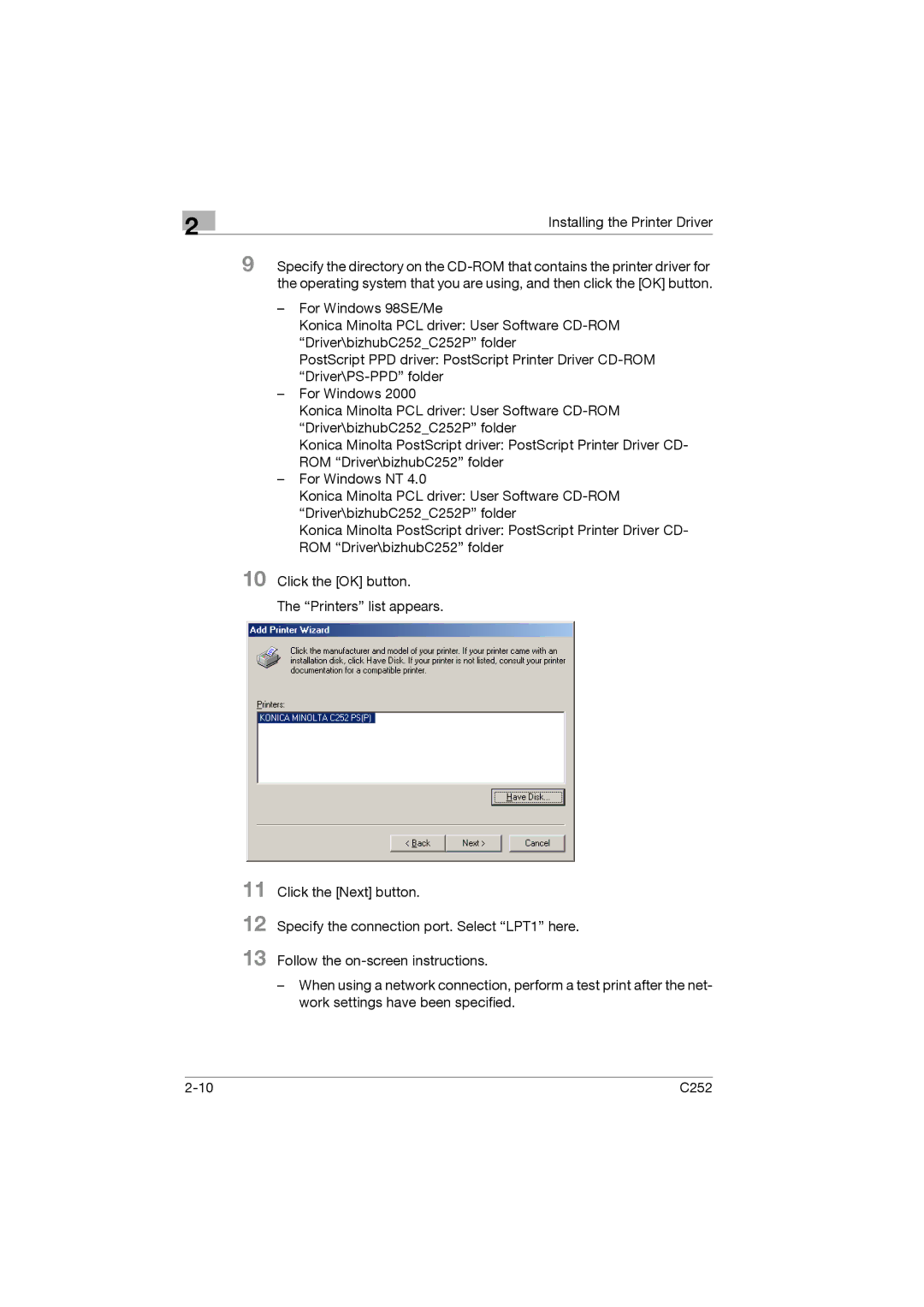 Konica Minolta C252 appendix Installing the Printer Driver 