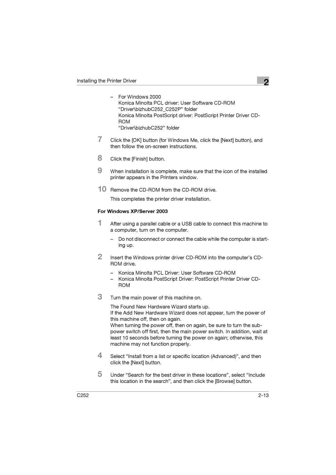 Konica Minolta C252 appendix For Windows XP/Server 