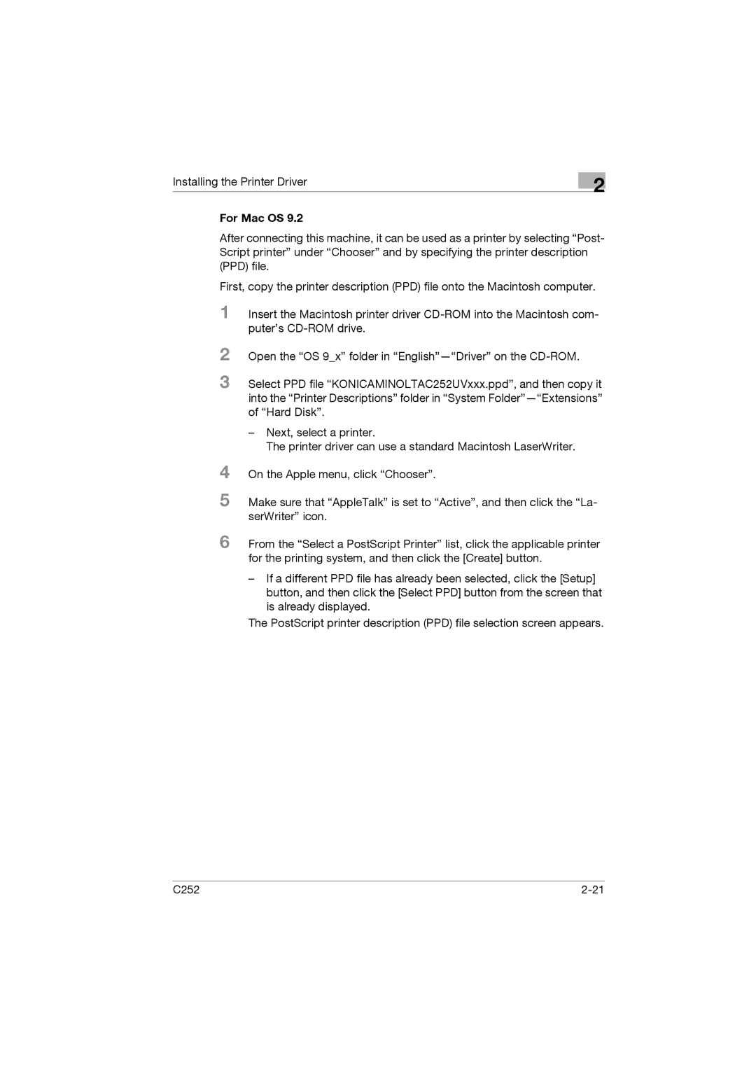 Konica Minolta C252 appendix For Mac OS 