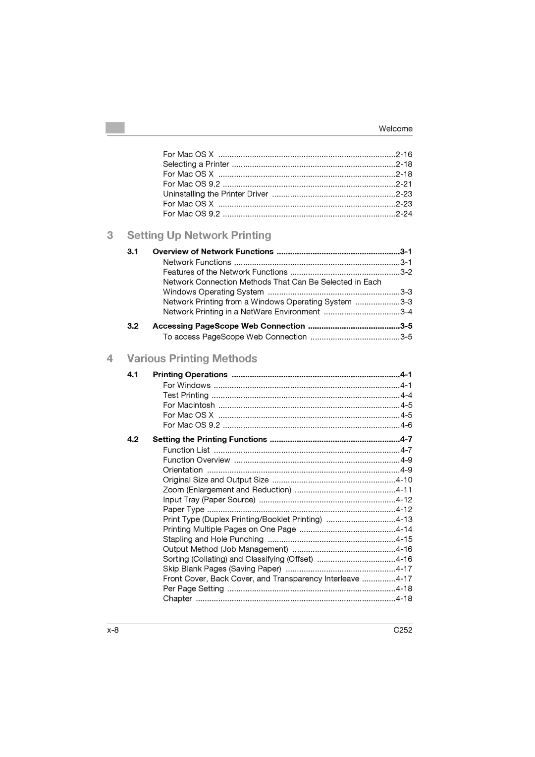 Konica Minolta C252 appendix Overview of Network Functions, Accessing PageScope Web Connection, Printing Operations 