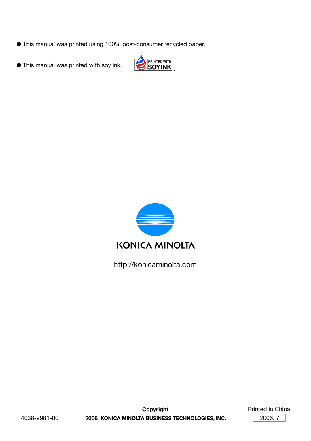 Konica Minolta C252 appendix Http//konicaminolta.com 