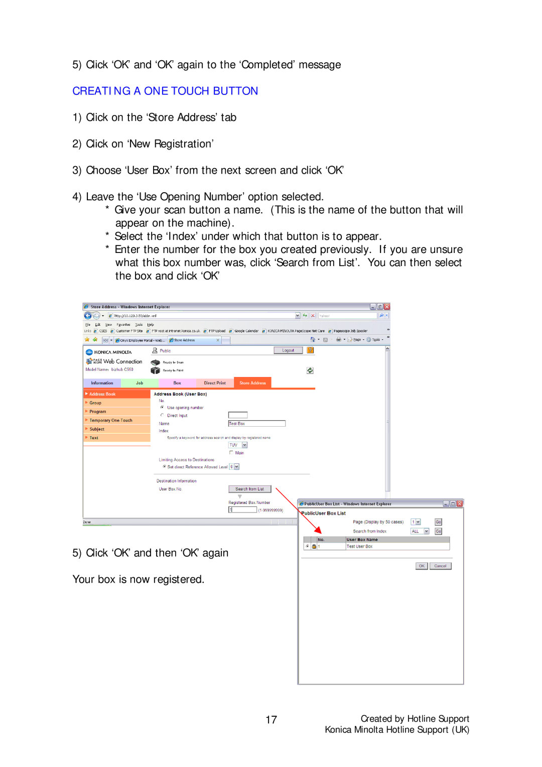 Konica Minolta C250, C350, C353, C451, C200, C300 manual Click ‘OK’ and ‘OK’ again to the ‘Completed’ message 