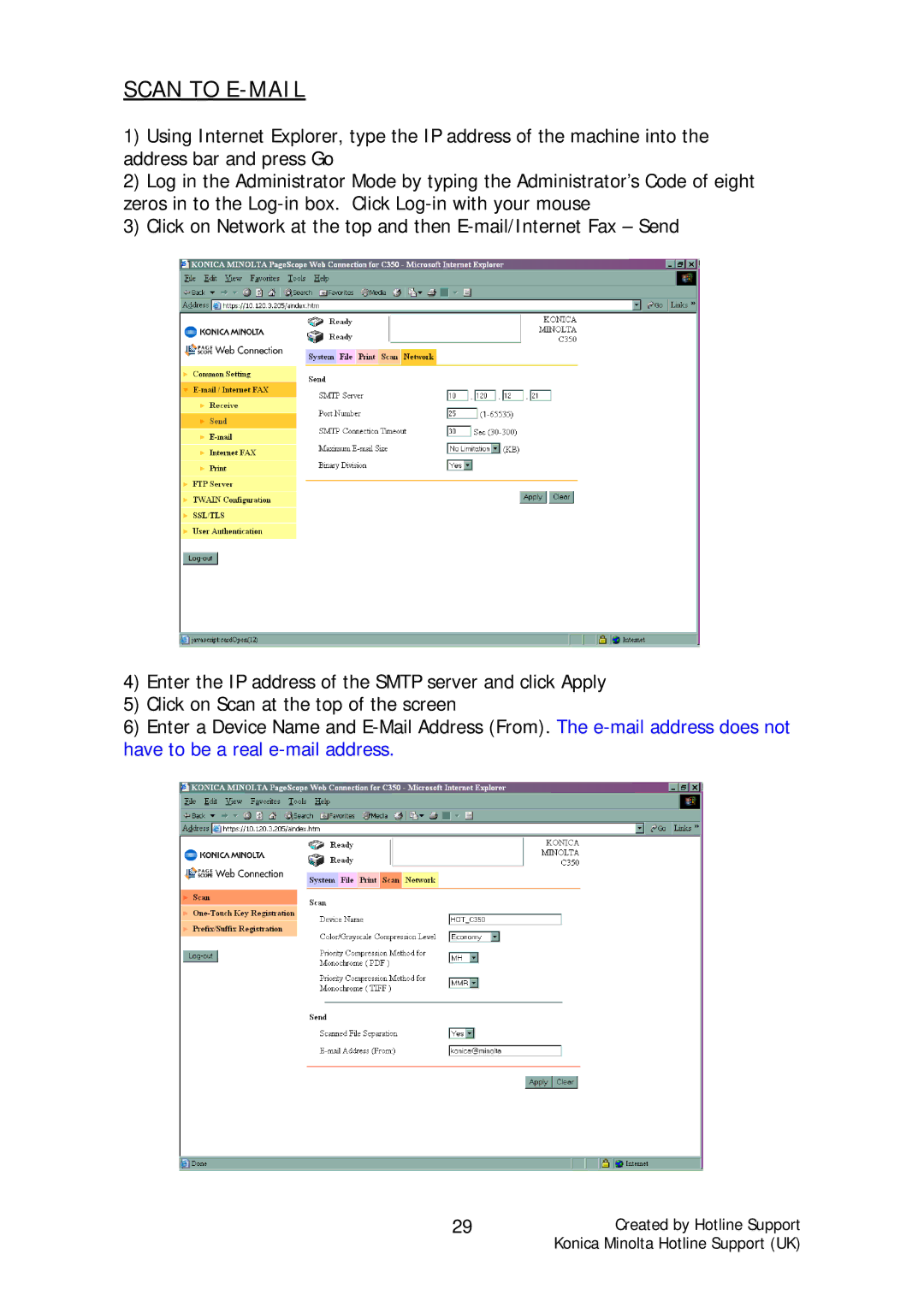 Konica Minolta C250, C350, C353, C451, C200, C300 manual Scan to E-MAIL 