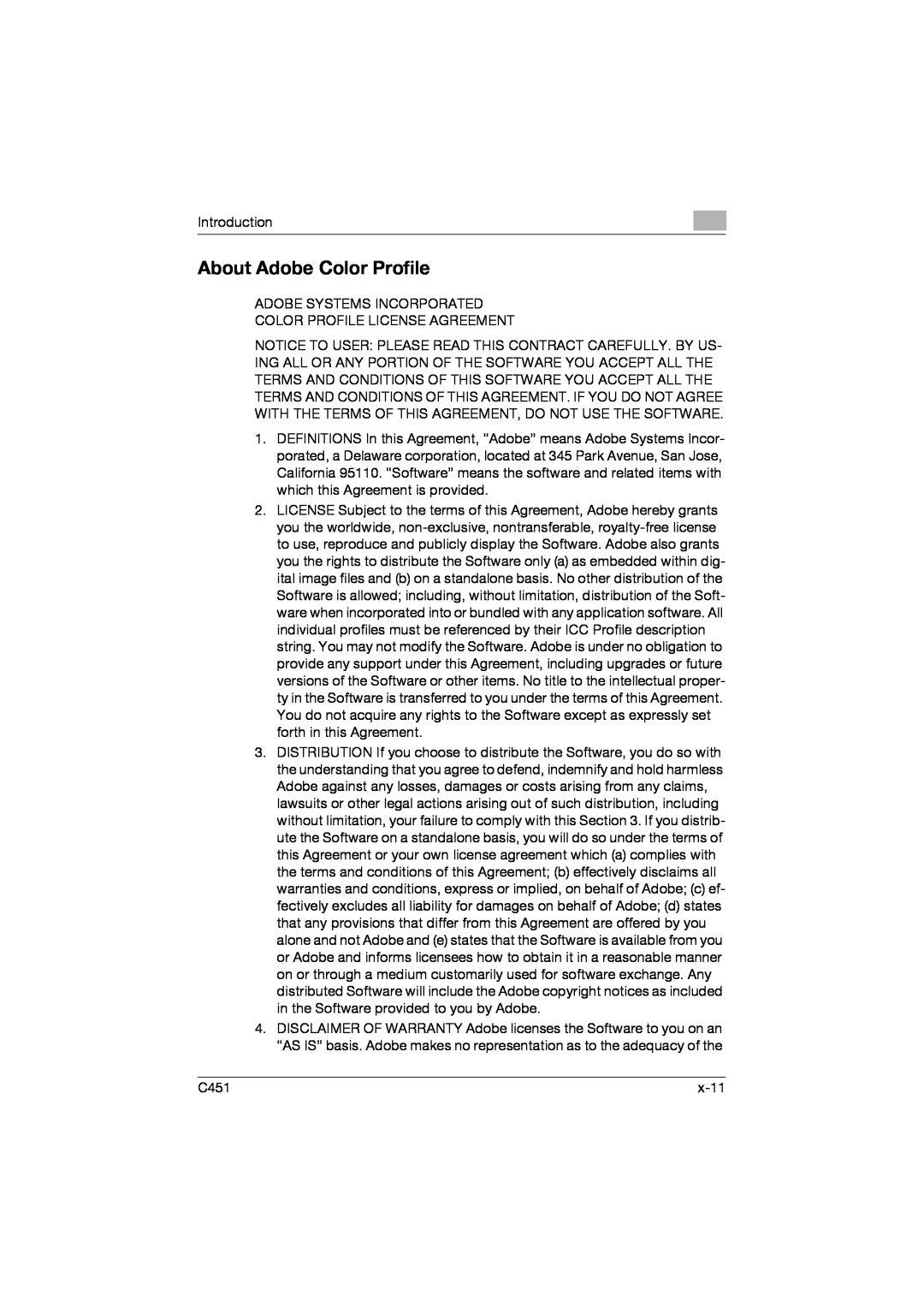 Konica Minolta C451 manual About Adobe Color Profile 