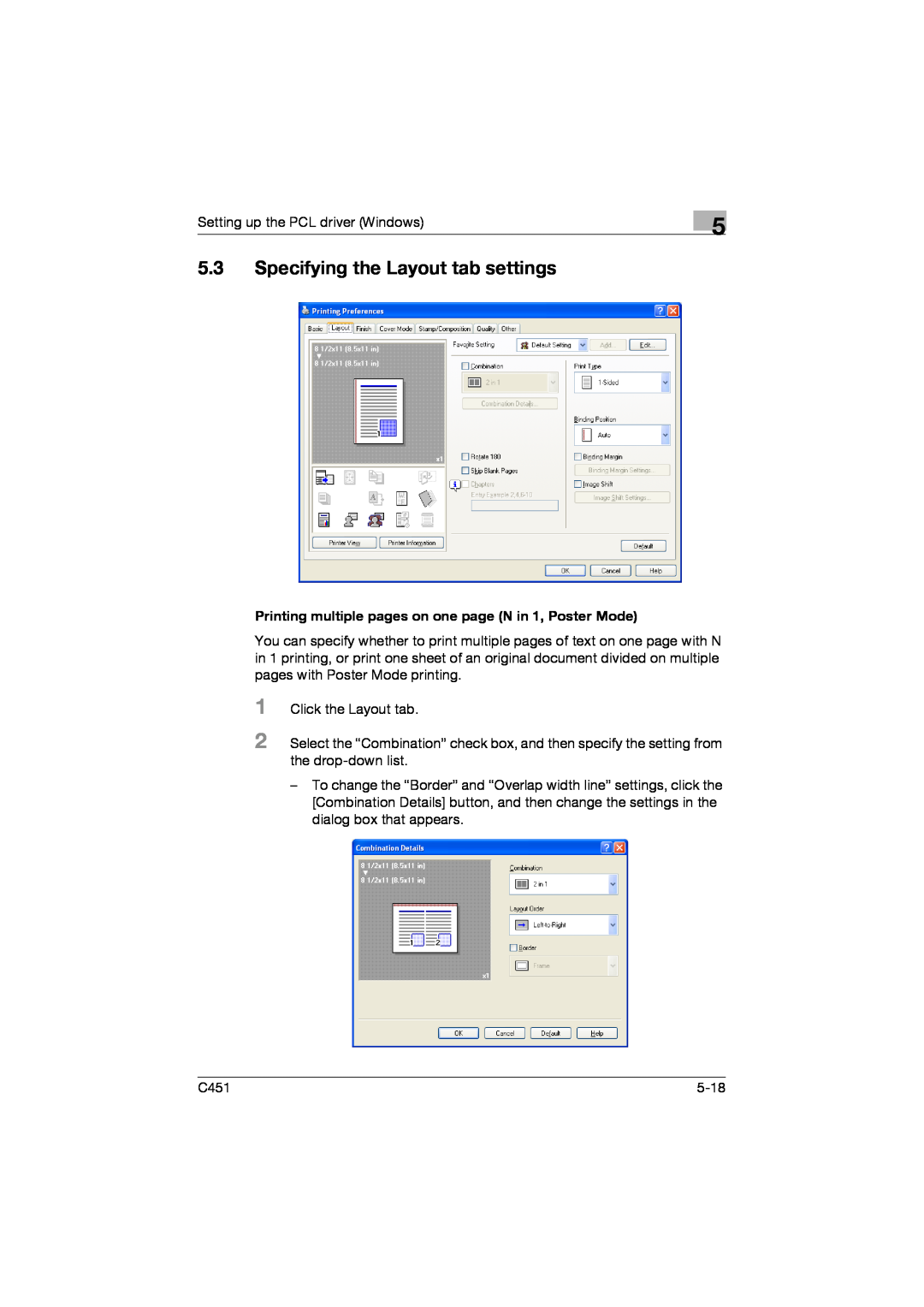 Konica Minolta C451 manual 5.3Specifying the Layout tab settings 