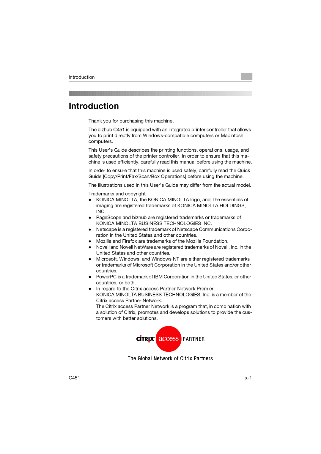 Konica Minolta C451 manual Introduction 