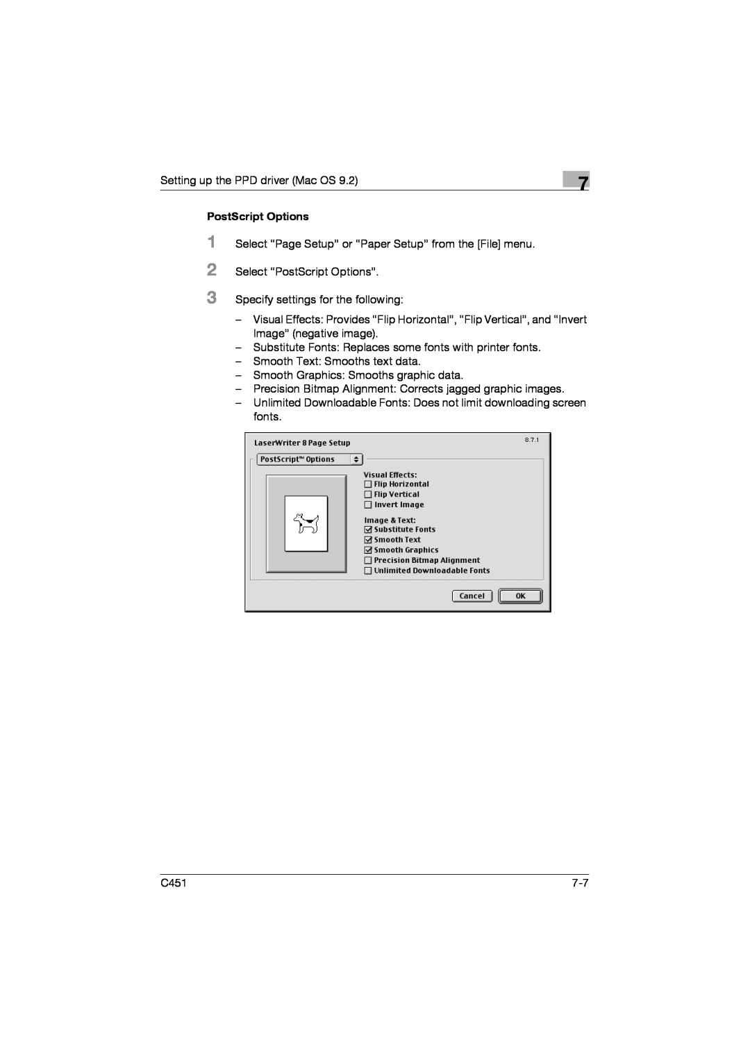 Konica Minolta C451 manual PostScript Options 