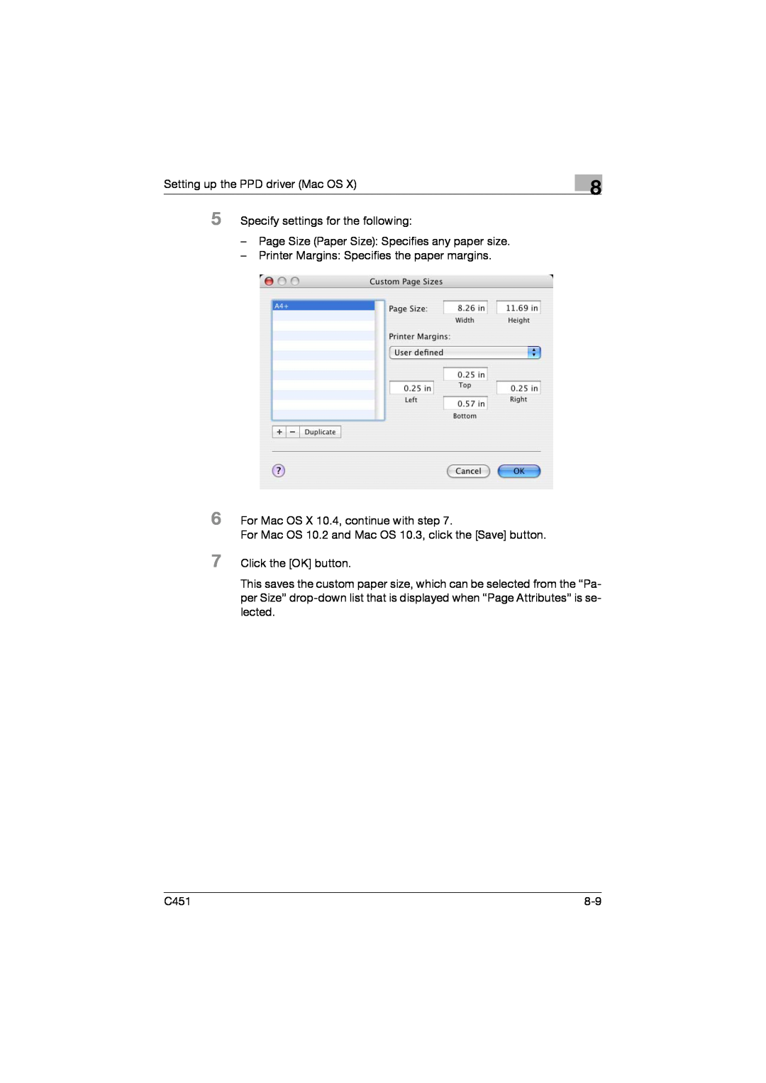Konica Minolta C451 manual Setting up the PPD driver Mac OS 