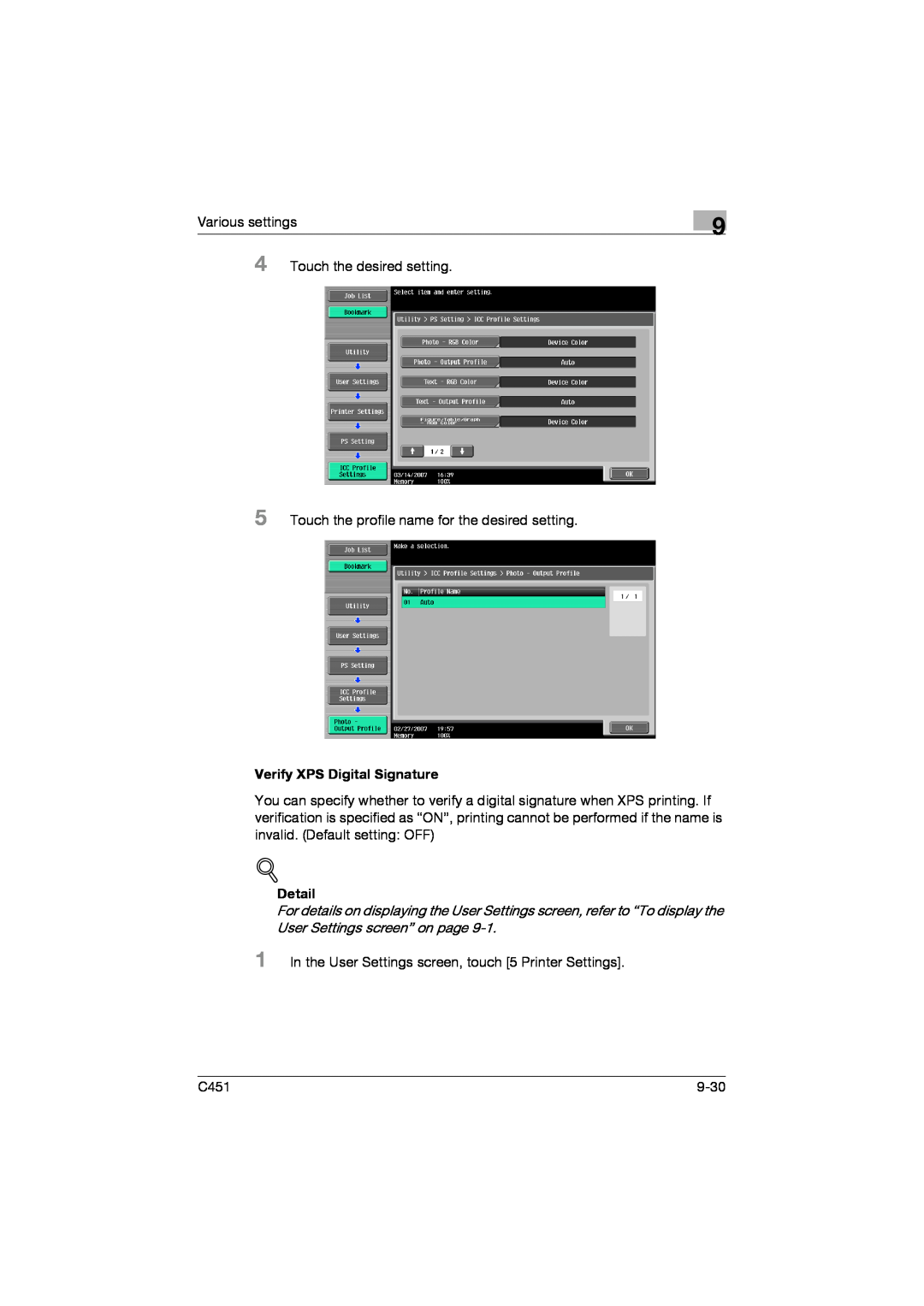 Konica Minolta C451 manual Verify XPS Digital Signature, Detail 