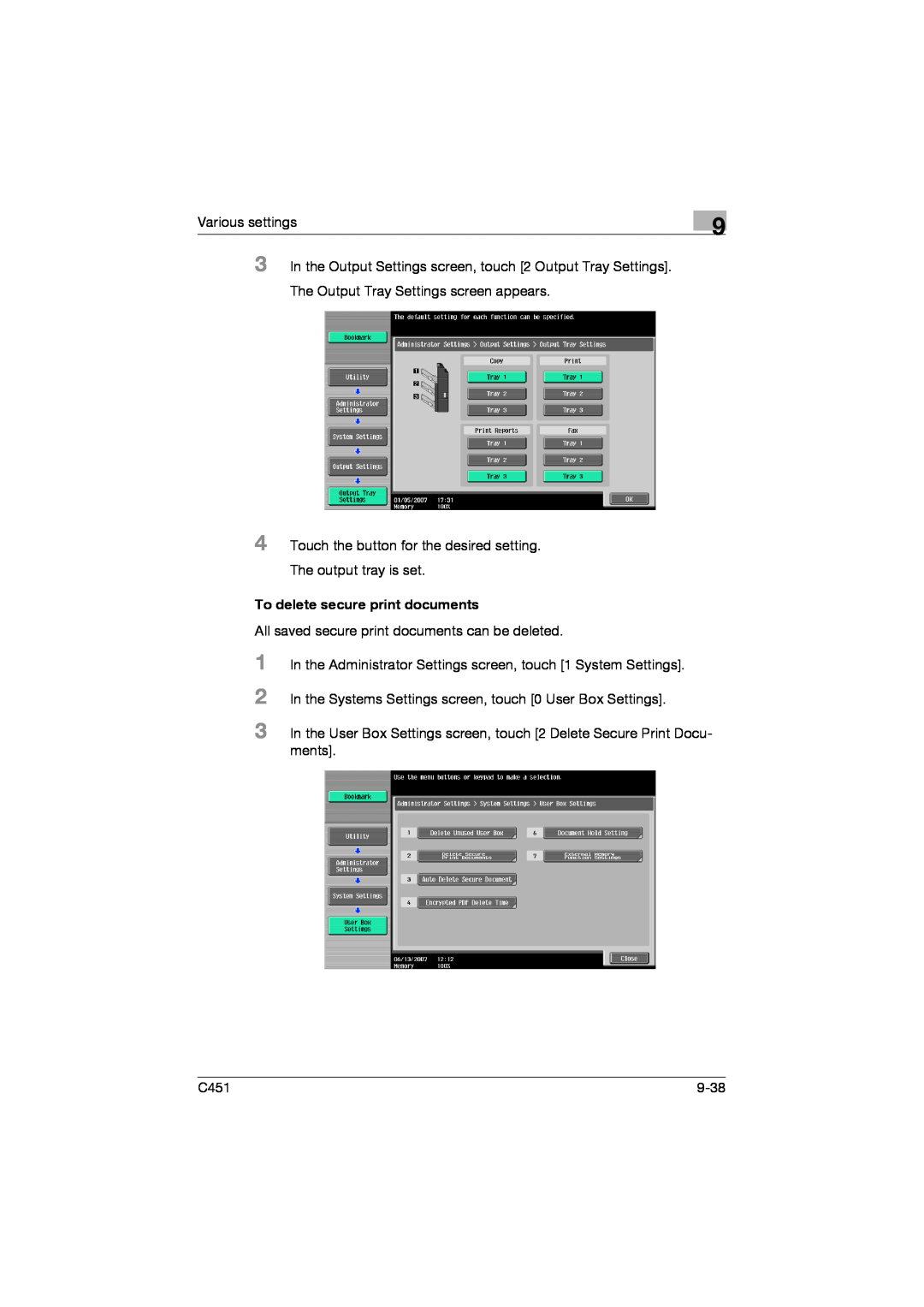 Konica Minolta C451 manual To delete secure print documents 