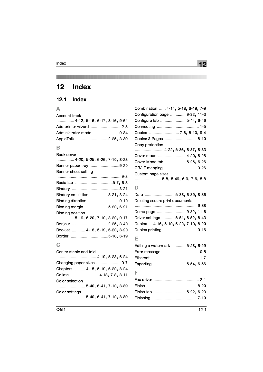 Konica Minolta C451 manual 12.1Index 