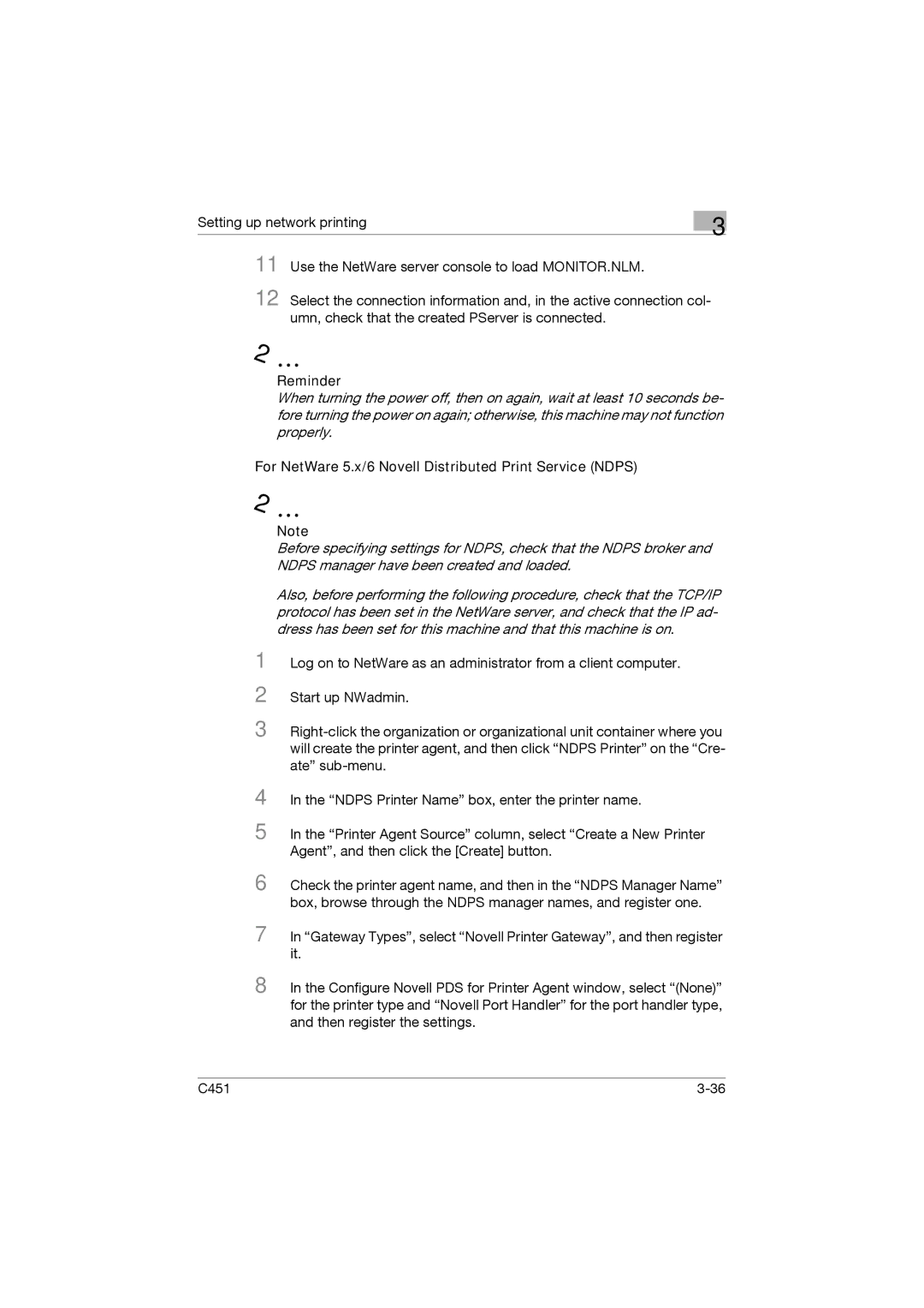 Konica Minolta C451 manual Reminder, For NetWare 5.x/6 Novell Distributed Print Service Ndps 