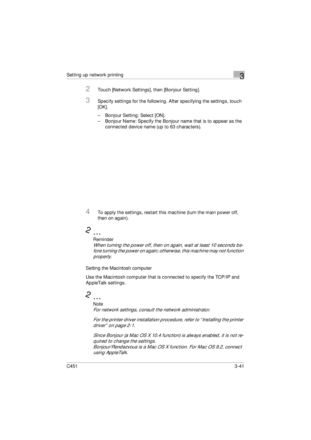 Konica Minolta C451 manual Setting the Macintosh computer 