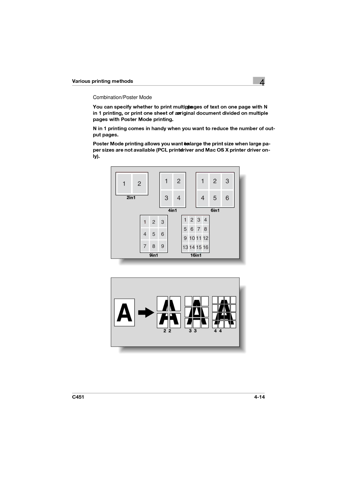 Konica Minolta C451 manual Combination/Poster Mode 
