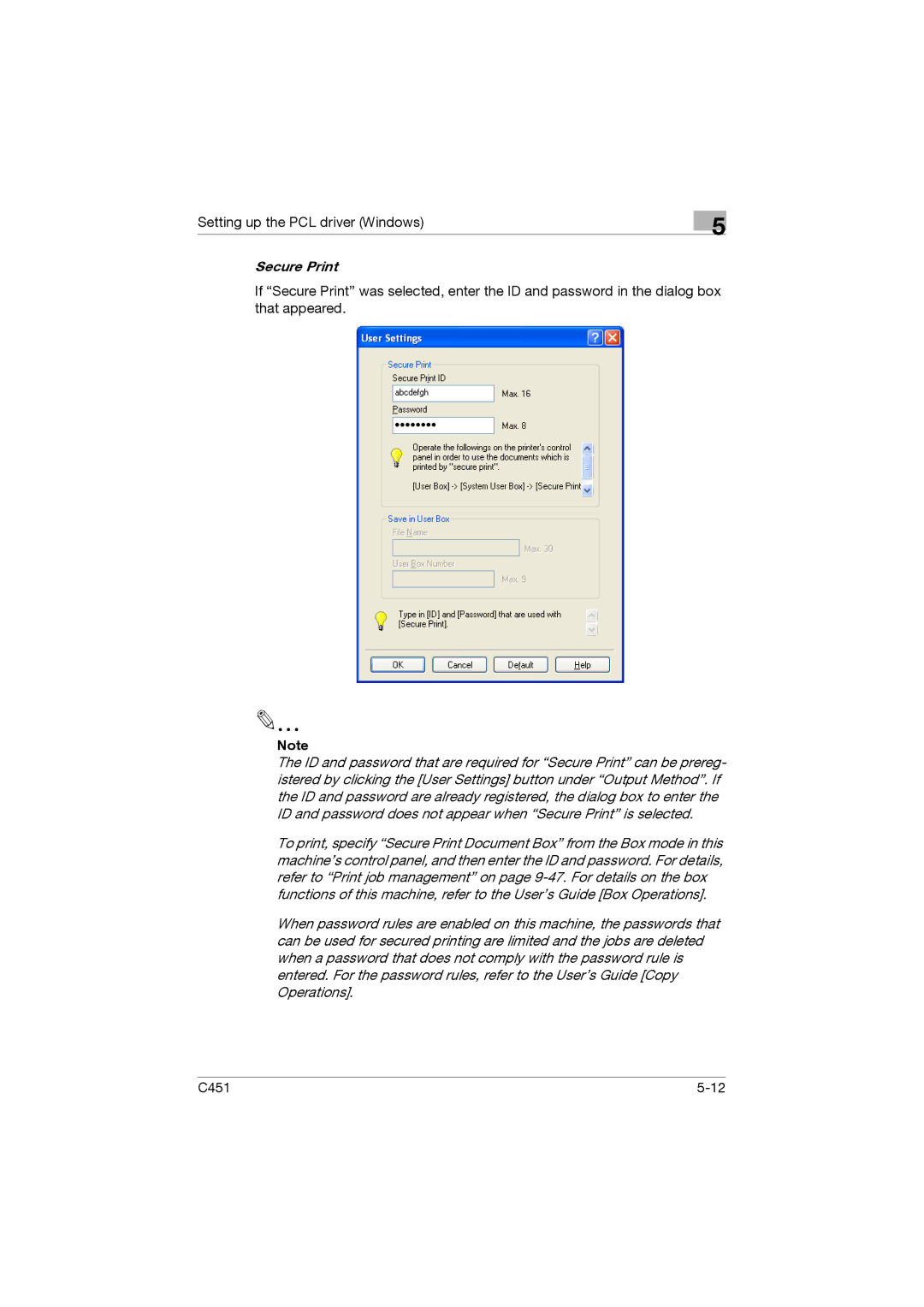 Konica Minolta C451 manual Secure Print 