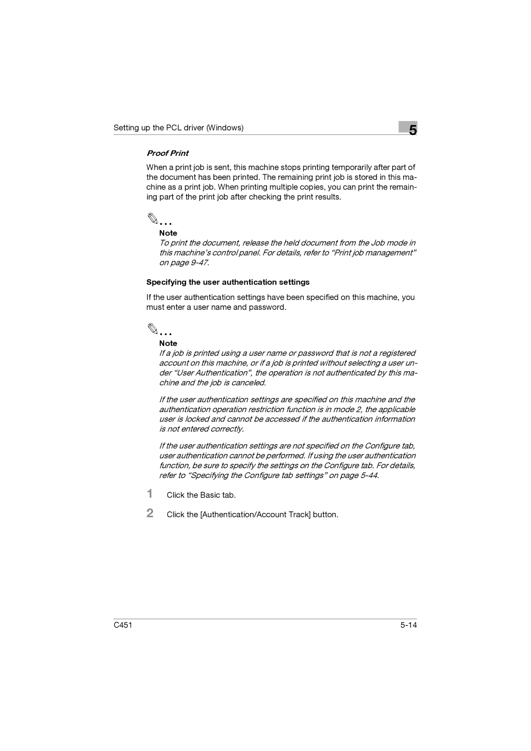 Konica Minolta C451 manual Proof Print, Specifying the user authentication settings 