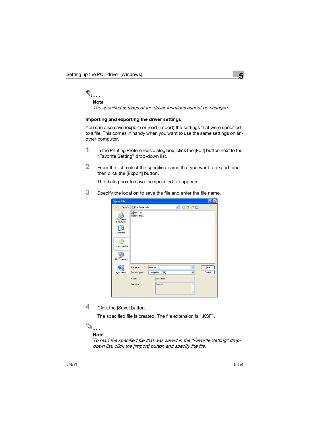 Konica Minolta C451 manual Importing and exporting the driver settings 