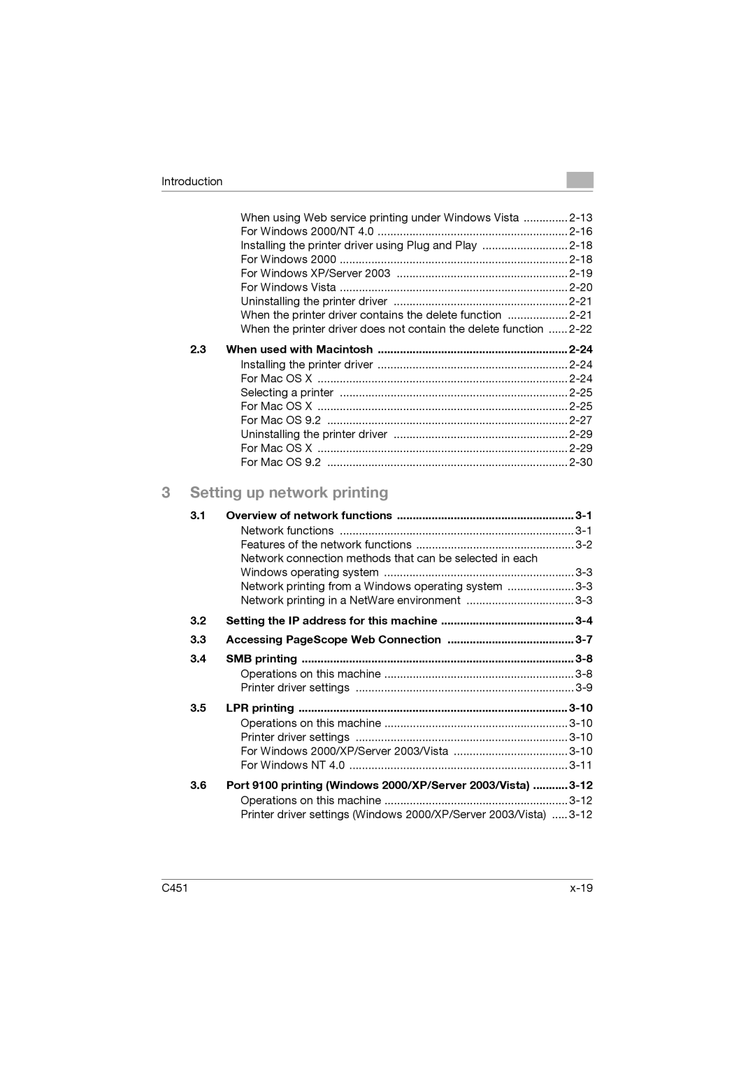 Konica Minolta C451 manual When used with Macintosh, Overview of network functions, LPR printing 