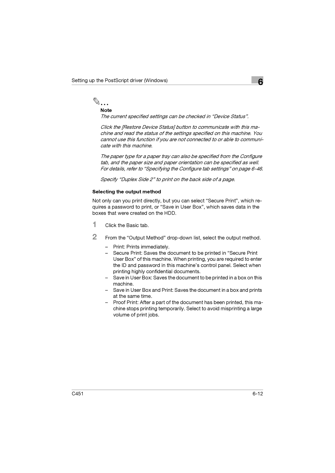 Konica Minolta C451 manual Selecting the output method 